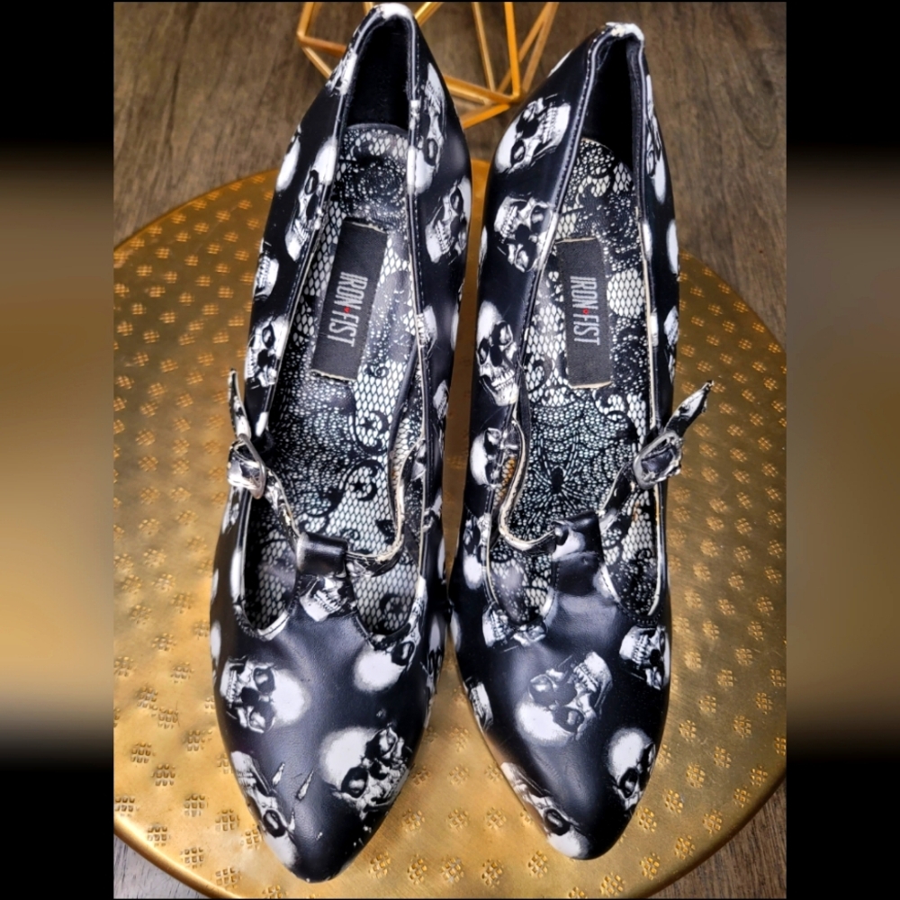 Iron Fist Black and White Skull Heels
